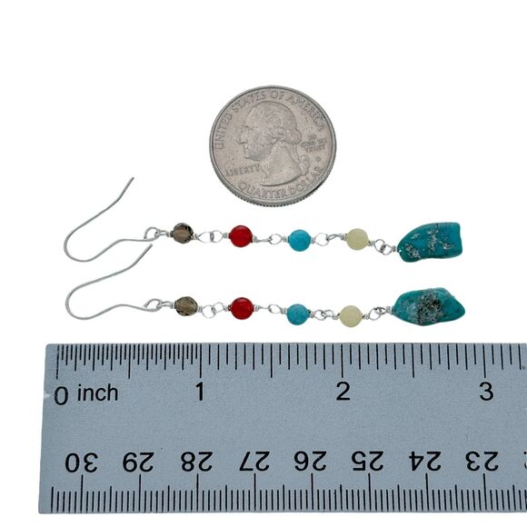 Vintage Thai FS Sterling Silver 925 Mult Gem Bead Dangle Earrings - Picture 4 of 5